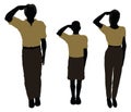 man, woman and a child silhouette in Military Salute pose Royalty Free Stock Photo