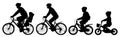 Man woman and children boy and girl on a bicycle riding on a bike, cyclist set, silhouette vector. Royalty Free Stock Photo