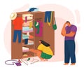 Life of Couple Choosing Clothes in Cupboard Vector Royalty Free Stock Photo