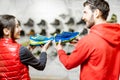 Man and woman choosing shoes for hiking Royalty Free Stock Photo