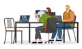 People Coworking with Computer in Office Vector