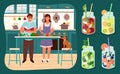 Couple Cooking in Kitchen, Cocktail Sticker Vector