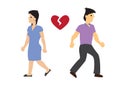 Man and woman couple with broken heart. Concept of divorce, disagreement or separation