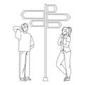 Man And Woman Couple Choosing Direction Vector Royalty Free Stock Photo