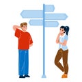 Man And Woman Couple Choosing Direction Vector Royalty Free Stock Photo