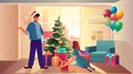 man woman couple decorating christmas tree in modern living room happy new year holidays celebration Royalty Free Stock Photo