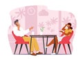 Man and Woman Couple Having Conversation in Coffee House. People Visit Cafe Sit at Table Drink Beverages in Restaurant