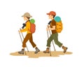 Man And Woman, Couple Hikers Traveling Trekking With Backpacks
