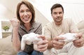 Man Woman Couple Playing Video Console Game Royalty Free Stock Photo