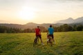 Man and woman couple road cycling on race bike Royalty Free Stock Photo