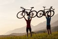 Man and woman couple road cycling on race bike Royalty Free Stock Photo