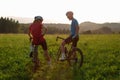 Man and woman couple road cycling on race bike Royalty Free Stock Photo