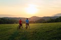 Man and woman couple road cycling on race bike Royalty Free Stock Photo