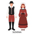 Man and woman, couple in Slovenian folk costumes. Culture and traditions of Slovenia. Illustration