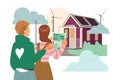 Man and Woman Couple at Smart Green House as Ecology and Planet Care Vector Illustration