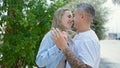 Man and woman couple smiling confident dancing at park Royalty Free Stock Photo