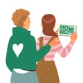 Man and Woman Couple with Tablet Using Smart Green House as Ecology and Planet Care Vector Illustration