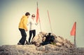 Man and Woman couple Travelers on Mountain summit Royalty Free Stock Photo