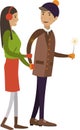 Man and woman couple walking with sparklers during New Year party celebration vector icon Royalty Free Stock Photo