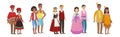 Man and Woman Couples in Folk Costume Vector Set