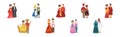 Man and Woman Couples in Folk Costume Vector Set