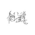 Man, woman, cups, heart sketch vector illustration