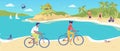 Man Woman Cycling in Tropical Sand Beach Resort Royalty Free Stock Photo