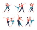 Man and Woman Dancer Moving in Tandem Performing at Choreography Class Vector Illustration Set