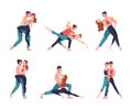 Man and Woman Dancer Moving in Tandem Performing at Choreography Class Vector Illustration Set