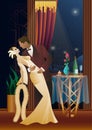 Man and woman dancing, balcony Royalty Free Stock Photo