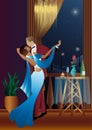 Man and woman dancing, balcony Royalty Free Stock Photo