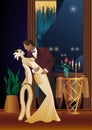 Man and woman dancing, balcony Royalty Free Stock Photo