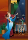 Man and woman dancing, balcony Royalty Free Stock Photo