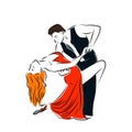 Man and woman dancing couple tango retro line art. Man and woman dancing couple tango retro line art.