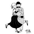 Man And Woman Dancing Tango, Ink Art Illustration, Vector Vintage Clipart With Cartoon Characters
