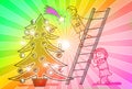 Man and woman are decorating the Christmas tree - concept illustration Royalty Free Stock Photo