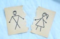 Man and woman divorce drawing torn apart Royalty Free Stock Photo