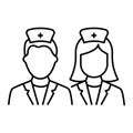 Man, Woman Doctors Line Icon. Male and Female Physicians Specialist Linear Pictogram. Two Medic Professional Assistants