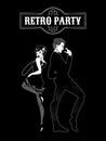 Man and woman dressed in 1920s style dancing, black and white card, flapper girl, handsome guy in vintage suit, twenties, vector