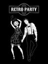 Man and woman dressed in 1920s style dancing, black and white card, flapper girl, handsome guy in vintage suit, twenties, vector