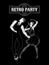 Man and woman dressed in 1920s style dancing, black and white card, flapper girl, handsome guy in vintage suit, twenties, vector