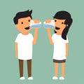 Man and woman drink enough water in health concept.