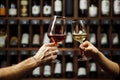 Man and woman drinking red and white wine together Royalty Free Stock Photo