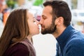 Man and woman drinking tea or coffee. Picnic. Drink warm in cool weather. Happy couple with coffee cups in autumn park. Love story Royalty Free Stock Photo