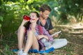 Man and woman drinking water while out hiking Royalty Free Stock Photo