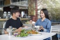 Man and woman are eating lunch. Royalty Free Stock Photo