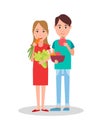 Man and Woman Eating Poster Vector Illustration Royalty Free Stock Photo