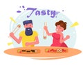 Man and woman eating sushi Vector. Cartoon. Isolated Royalty Free Stock Photo