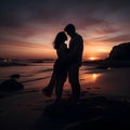 Beach sunset cuddle ai generated Royalty Free Stock Photo