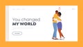 Man and Woman Embrace Each Other Landing Page Template. African Male Female Characters Hugging. Young Loving Couple Royalty Free Stock Photo